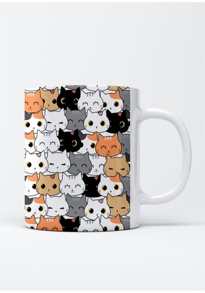 Sevimli Kediler Cats Baskılı Porselen Kupa Bardak Beyaz
