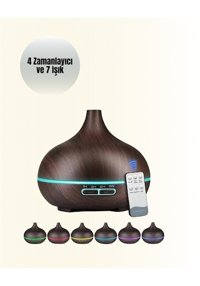 Sessiz Çalışan Aromaterapi Difüzörü 4 Zaman Ayarlı, 7 Renkli Işık Seçeneği - Lisinya