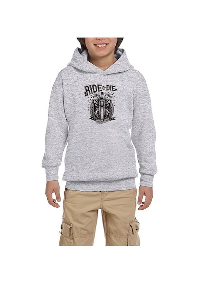 Zepplin Giyim Ride Die Silhouette Gri Çocuk Kapşonlu Sweatshirt Gri