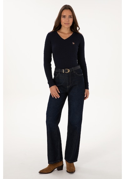 U.S. Polo Assn. Kadın Lacivert V Yaka Basic Kazak 50307700-VR033