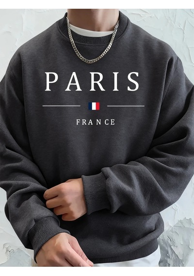 Startmore Tarzsokak Paris Fransa Bayrağı Baskılı Erkek Kapüşonlu Üstleri Sonbahar Büyük Beden Sweatshirt Hip Hop Antrasit