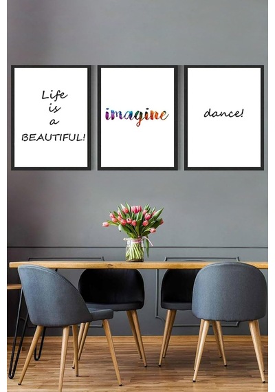 Hayat Güzeldir Motivasyon 3 Parçalı Çerçeve Seti 50 X 70