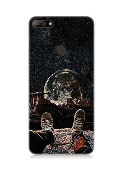 Huawei Y7 2018 Uyumlu Yıldızlı Bir Gece Ve Ay Desenli Silikon Kılıf