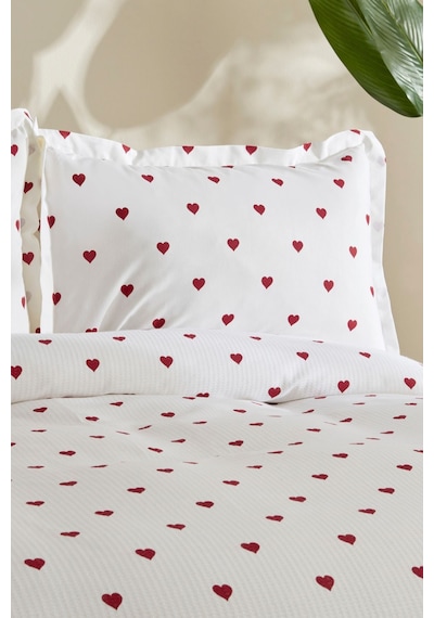 Karaca Home Amour Kalp Desenli %100 Pamuk Çift Kişilik Pike Takımı Kırmızı
