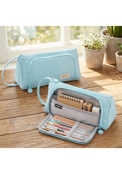 Geniş Büyük Kapasiteli Çok Fonksiyonlu Pastel Renkli Kalemlik Kalem Kutusu Çantası Makyaj Çantası Orijinal Angoo Büyük Kapasiteli Twill Kalemlik - Kalem Kutusu Mavi