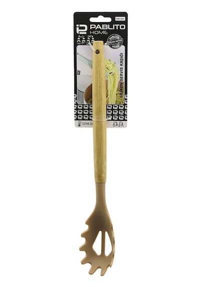 Pablito Home Pbt-207 Silikon Makarna Servis Kaşığı Ahşap Bambu Saplı 30.7 Cm- 24'li Paket