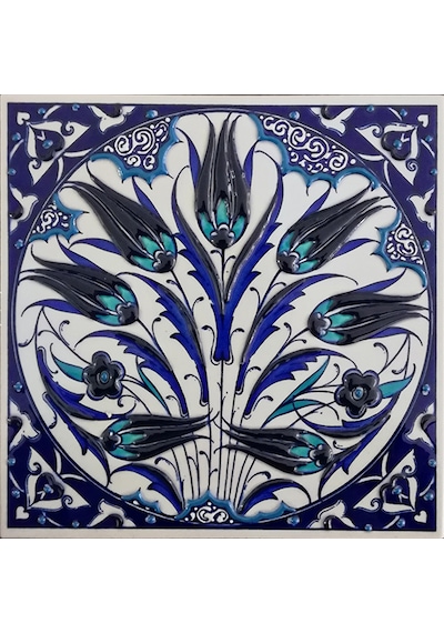 Armada Çini 20x20 Cm Ed 367 Lale Karanfil Kobalt Desenli Eldekoru Çini Karo