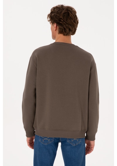 U.S. Polo Assn. Erkek Comfort Fit Bisiklet Yaka Şardonlu Vizon Basic Sweatshirt 50313757-VR052