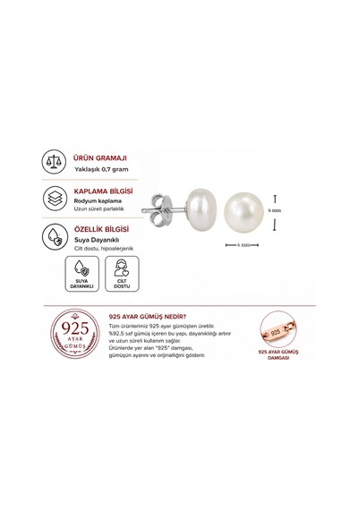 Servi 925 Ayar Gümüş 6 Mm İnci Küpe-318