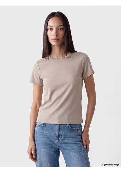 Lcw Everyday Bej Bisiklet Yaka Soft Touch Kadın Tişört