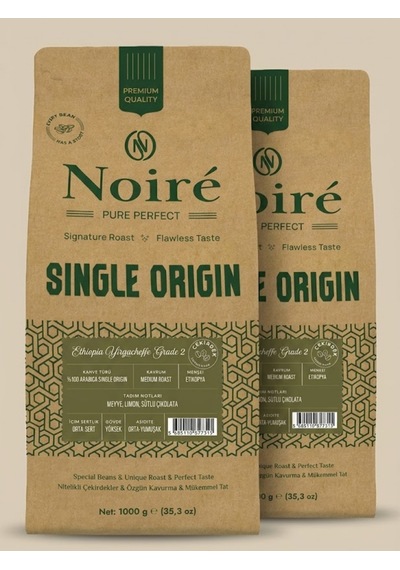 2'li Set Noire Ethiopia Yirgacheffe 1kg %100 Arabica Orta Sert, Çiçek & Meyve Tadım Notalı Kahve Çekirdek