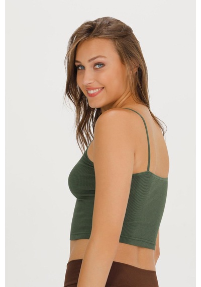 Sensu Kadın Fitilli Kumaş İp Askılı Crop Büstiyer - Crop120 -yeşil YESIL