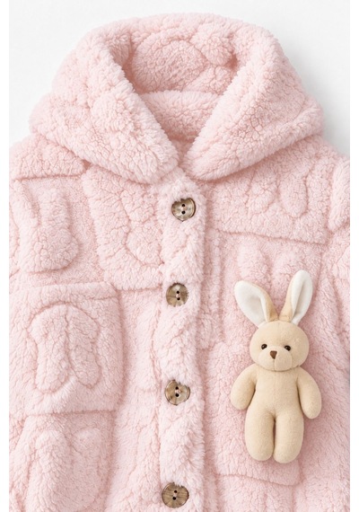 Kız Erkek Bebek Tavşan Ve Ayı Oyuncaklı Peluş Tulum Tlm0301 Pudra