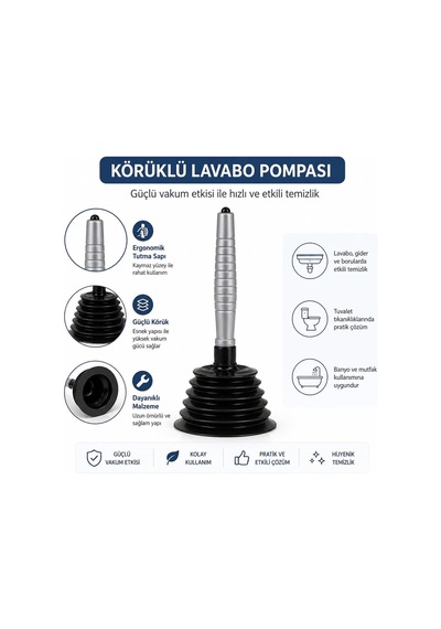 Körüklü Lavabo Pompası 25 Cm Tıkanıklık Açma Pompası Tuvalet Açıcı Pompa Banyo Mutfak Gider Açıcı Vakumlu