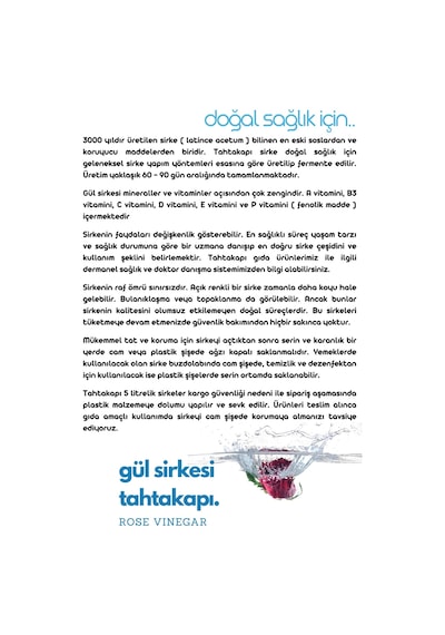 Tahtakapı Gül Sirkesi 500 ML