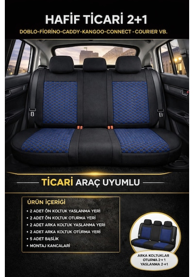 Ford Focus Trend 2012-2018 2+1 Arka Sırt Oturak Uyumlu Altay Serisi Siyah Mavi Koltuk Kılıfı