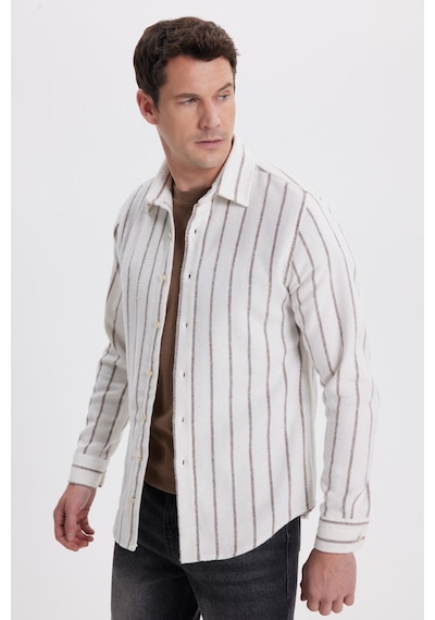 Tudors Erkek Slim Fit Dar Kesim Yaka Düğmeli Çizgili Oduncu Gömlek-41899 Çok Renkli