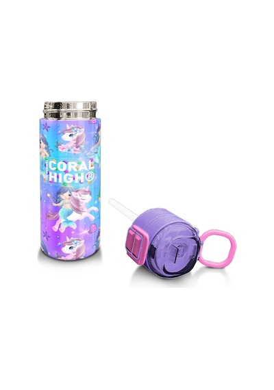 Coral High Kids Mor Pembe Unicorn Deniz Kızı Desenli Pipetli Ve Direkt İçim Çelik Termos 500 Ml 31982 Mor - Pembe
