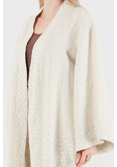 Via Dante % 100 Keten Brode İşlemeli Kimono Bayan Kimono 69912196 Taş