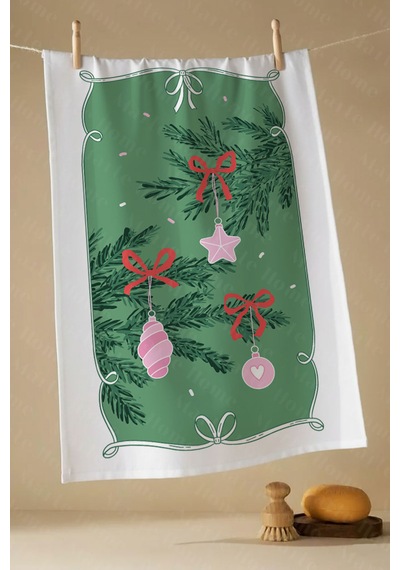 Yılbaşı & Christmas Desenli Tek Taraf Baskılı 3'lü Mutfak Havlusu Kurulama Bezi Seti 60x40 Cm Kırmızı - Yeşil - Pembe