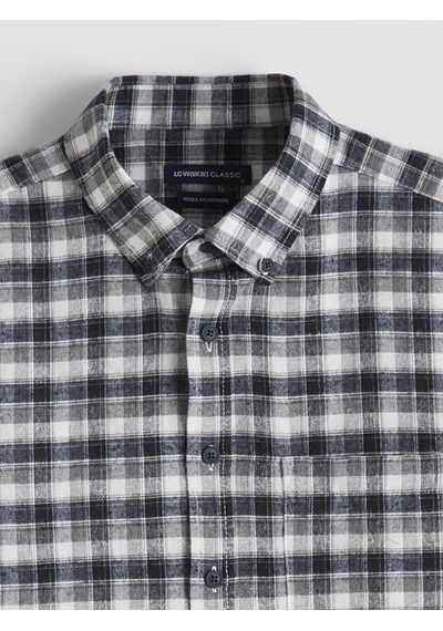 Lcwaıkıkı Classic Gri Regular Fit Ekose Gabardin Erkek Gömlek