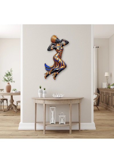 Altın Ve Mavi Afrika Kraliçesi - Metal Tablo - Dec0264 28 X 50 Cm Çok Renkli