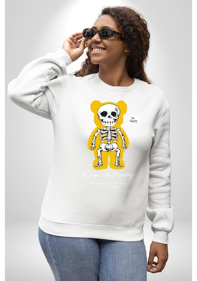 Mutlu Ol Unisex Beyaz Sweatshirt Beyaz