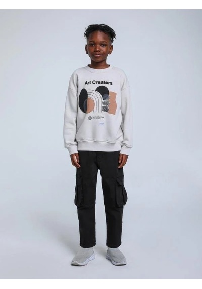 Jack Lions Erkek Çocuk Art Creators Yazılı İnce Şardonlu 2 İplik Sweatshirt-14256 Gri