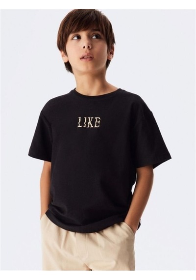 Nk Kids Çocuk Like Yazılı Pamuklu Tshirt-11901-siyah Siyah