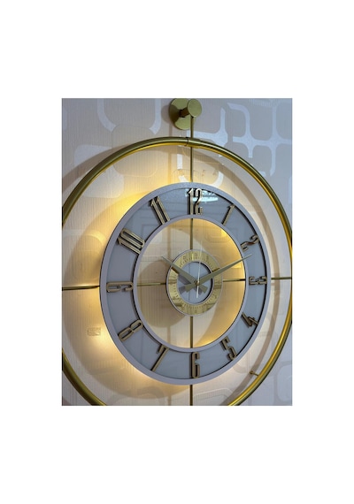 Pey Aksesuar Metal Temperli Camlı Duvar Saati 60x80 Cm Büyük Boy Işıklı Gerçek Cam Gold-şeffaf-beyaz-gold M61-gold-şeffaf-beyaz-gold