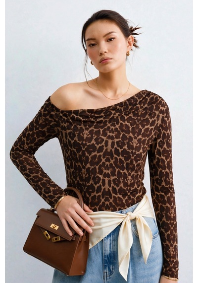 Barrels And Oıl Kadın Omuz Dekolteli Leoparlı Body - Kahve Leıopar Leıopar