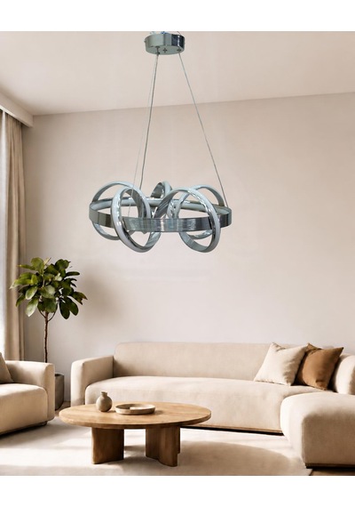 Kuzey Orta Modern Ledli Avize Çizgili 3 Renk Power Ledli Krom Kaplama Kumandalı Yatak Odası Salon Mutfak