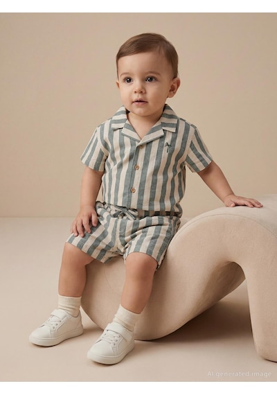 Civil Baby Çizgili 6-18 Ay Şort - Yeşil Çam Yeşili