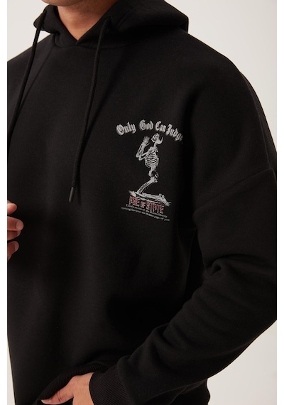 Polostate Erkek Ön Arka Age Of State Baskılı Sweatshirt Siyah