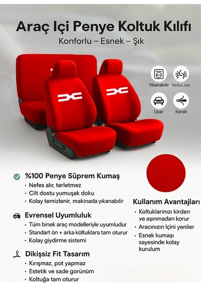 Her Mevsim Rahatlik Sunan Dacia Duster İle Uyumlu Oto Koltuk Kilifi İle Aracinizda Ferahlik Kırmızı