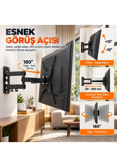 Shopytech Hareketli 32"-55" Tv Monitör Duvar Askı Aparatı 2 Kollu Tam Hareketli Max Vesa 400x400 22