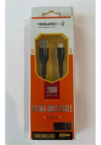 Megatech 3.1a 20w 1mt Örgülü Hasır Siyah Usb To Typ-c Data Kablosu Kdo