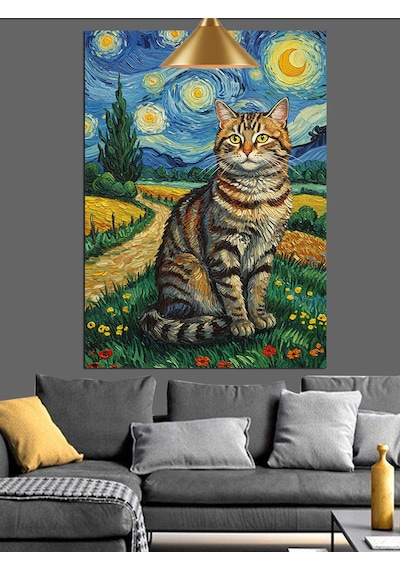 Van Gogh Kedi Dekoratif Kanvas - Mdf Ahşap Tablo