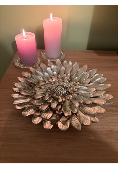 Dekoratif Çiçek Tabak / Duvar Süsü Eskitme Gümüş / Şampanya 28 Cm