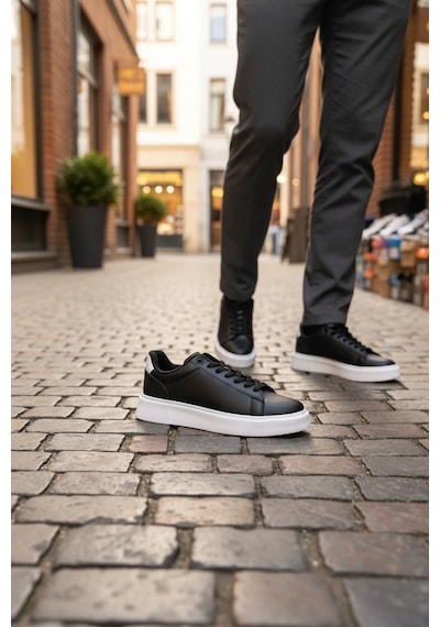 Enoch Sade Düz Taban Ortopedik Casual Sneaker Siyah - Beyaz