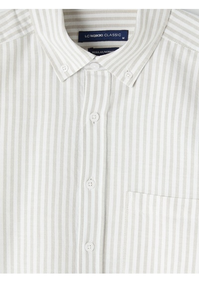 Lcwaıkıkı Classic Bej Regular Fit Çizgili Oxford Erkek Gömlek