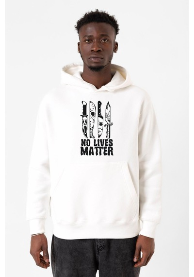 Horror Knifes No Live Matter Beyaz Erkek 3ip Kapşonlu Sweatshirt 001