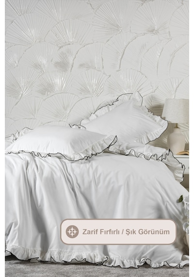 Elart Tılsım Nevresim Seti Pamuklu Fırfırlı 200x220 Cm Krem Krem