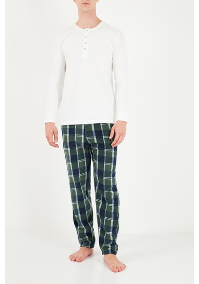 Buratti Lastikli Bel Düz Paça Yumuşak Dokulu Polar Pijama Altı Erkek Pijama Altı 6098001 Yeşil