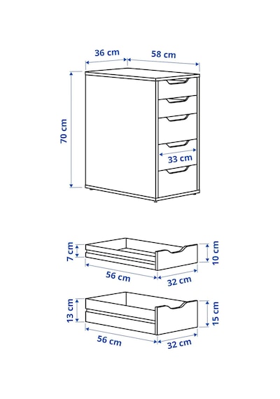 5 Çekmeceli Ofis-Makyaj-Eşya Düzenleyici MeridyenDukkan Keson,Keson Beyaz Renk IKEA 36x70 Cm Ebat
