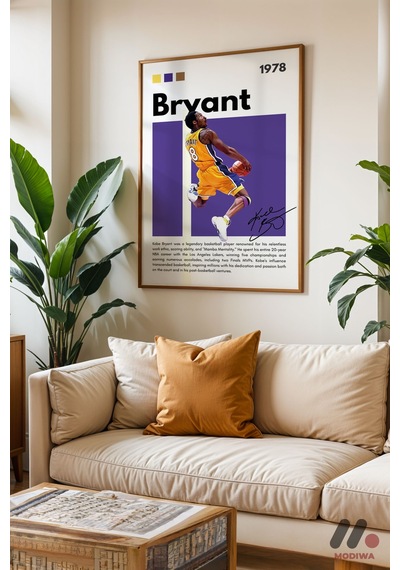 Kobe Bryant Mor Poster, Ahşap Çerçeveli Duvar Tablosu - Spor Severlere Hediye