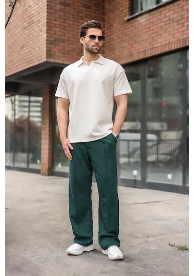Madmext Ekru Polo Yaka Oversize Erkek Tişört E7185