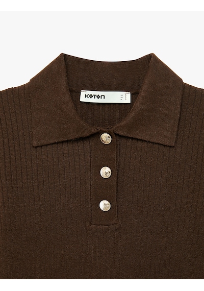 Koton Regular Fit Kısa Kollu Polo Yaka Triko Kazak Kahverengi 7wak90215ht Kahve