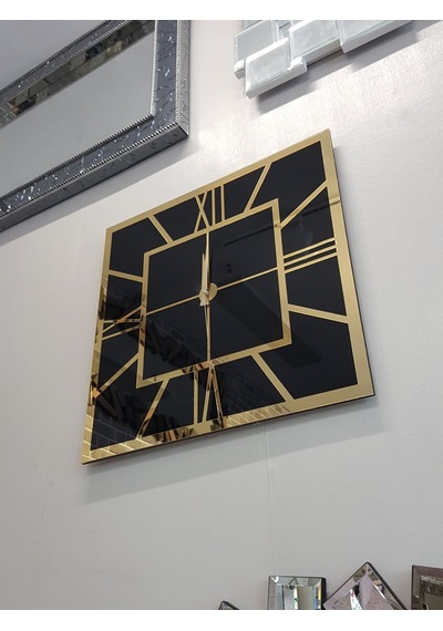Ayna Denizi Golden Quare Black Model Altın Siyah Renk 60 CM x 60 CM Dekoratif Aynalı Duvar Saati Siyah