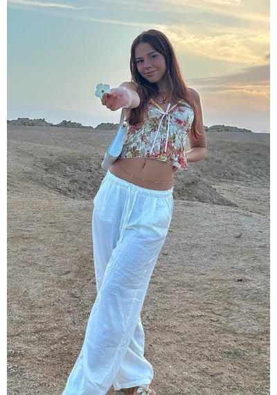 Madmext Beyaz Beli Büzgülü Wide Leg Kumaş Pantolon Mg1950-beyaz Beyaz